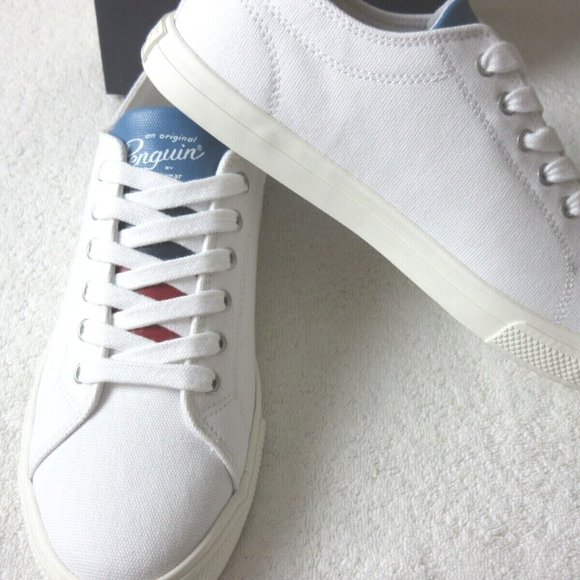 Original Penguin Men's Sam Stripe Classic Lace Up Canvas White Blue Shoes NIB - Picture 3 of 6